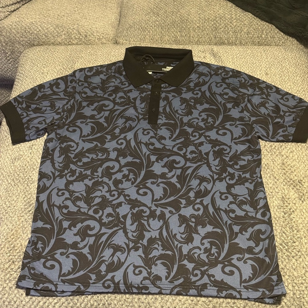 Russell Athletic Black and Blue Pattern Polo